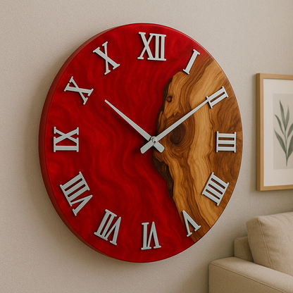 Epoxy resin wall clock – Handmade design made of wood, resin &amp; moss | Customizable in your desired color &amp; shape
