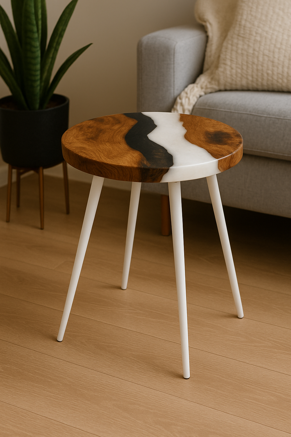 Handcrafted epoxy resin side table – a unique, individually designed piece.