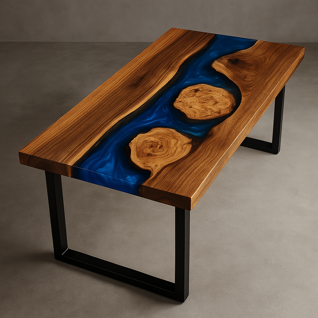 Epoxy resin rectangular coffee table – River Table design, solid wood &amp; resin, handcrafted to measure, modern unique piece for living room