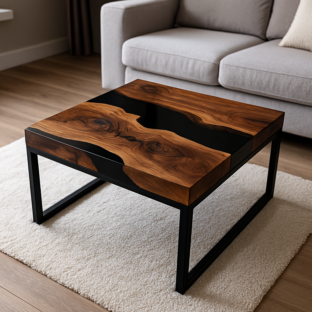 Epoxy resin rectangular coffee table – River Table design, solid wood &amp; resin, handcrafted to measure, modern unique piece for living room