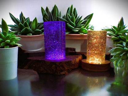 Epoxy resin table lamp with chameleon flakes &amp; RGB LED