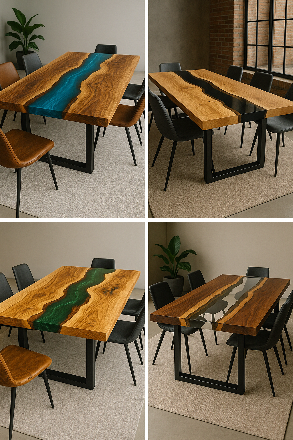 Maßgefertigter Epoxidharz-Esstisch aus Massivholz