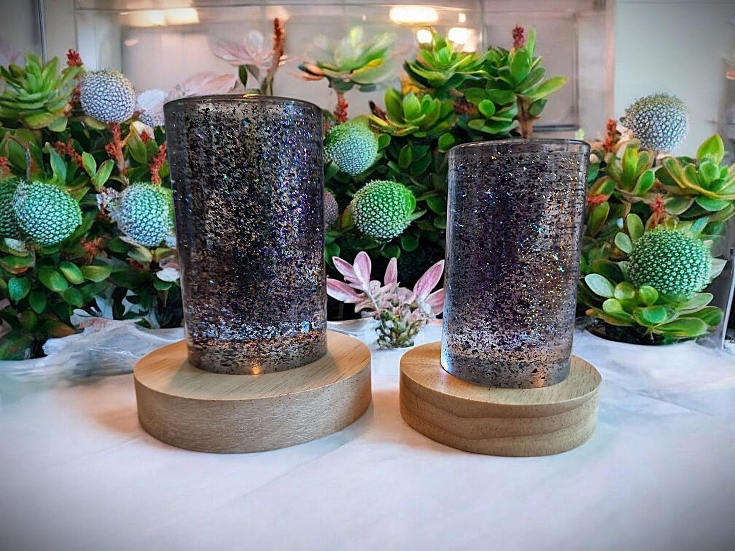 Epoxy resin table lamp with chameleon flakes &amp; RGB LED