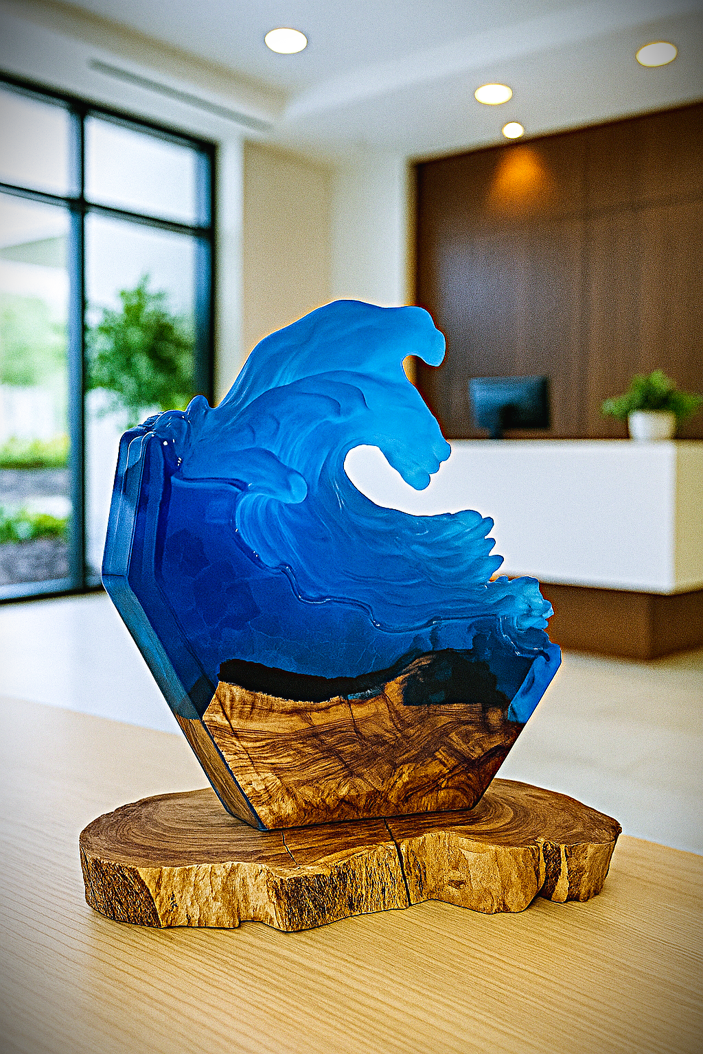 Epoxy resin wave lamp with olive wood design night light ocean look handmade unique piece