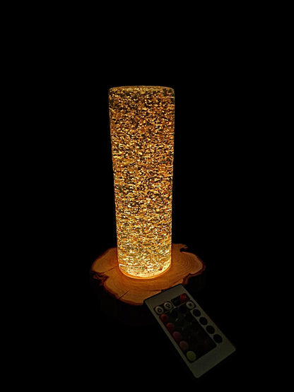 XXL Epoxidharz Lampe mit 24Karat Gold – RGB Designlicht auf Holz